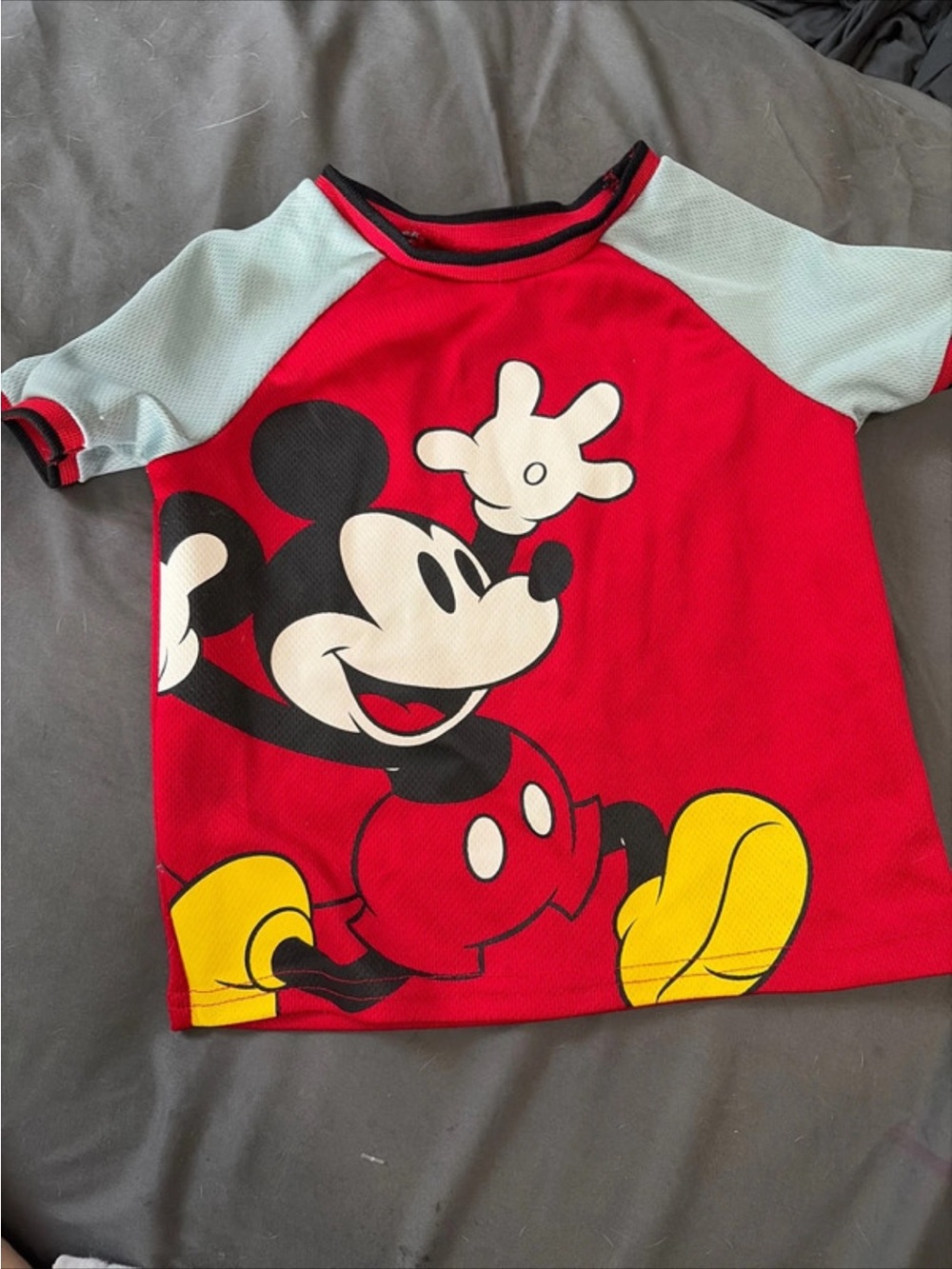 Disney Red Mickey Mouse Short Sleeve Tee with gray Raglan Sleeves